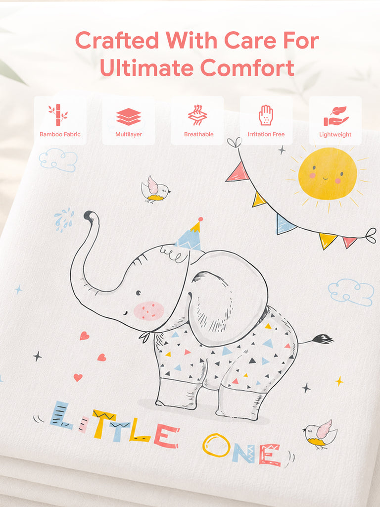 Bamboo Fabric Little One Elephant Print Baby Blanket | Ultra Soft Swaddle Blanket | 110 × 110 cm