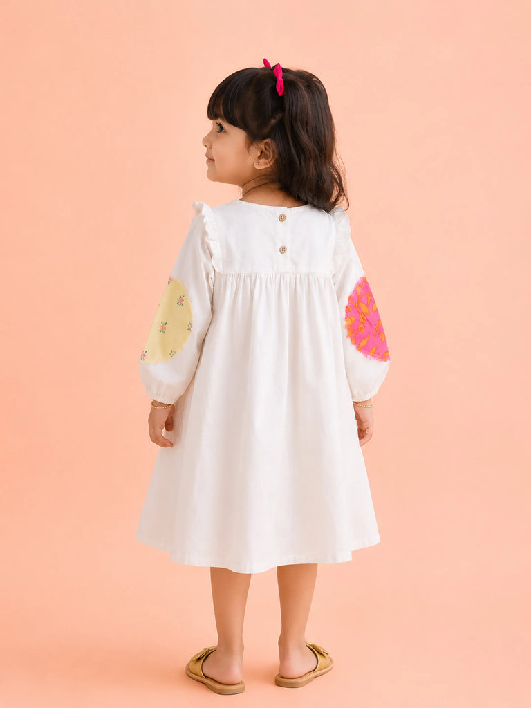 Light Organic Cotton White Printed Full Sleeve Frock Dress