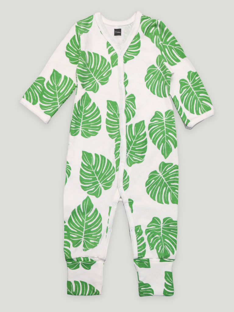 Kidbea 100% Organic cotton Pack of 2 full Buttons romper | leaf | Elephant