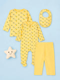 Organic Cotton Baby Gift Set – Lemon Print T-Shirt, Pyjama, Full Romper & Bib for 0–18 Months (4 Piece Set)