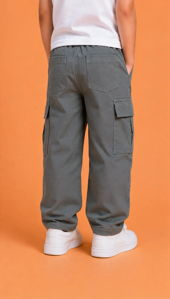 Unisex Grey Cotton Kids Cargo Pants – Comfortable Everyday Bottomwear