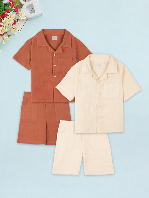 Light Organic Cotton Co-Ord Set Combo – Pack of 2 (Off-White & Rust) | Classic Contrast for Everyday Wear