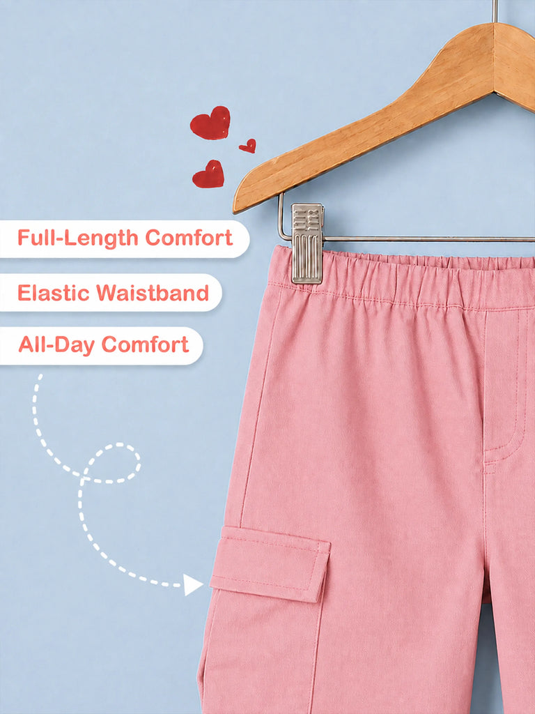 Girls Pink Cotton Cargo Pants – Comfortable & Stylish Everyday Bottomwear