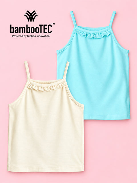 BambooTEC™ Girls Camisole Pack of 2 – Cream & Aqua Blue Ruffle Strap Tops