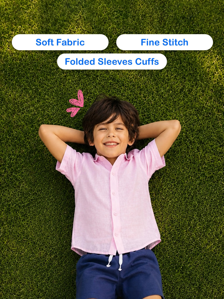 Boys Linen Cotton Pastel Pink Shirt