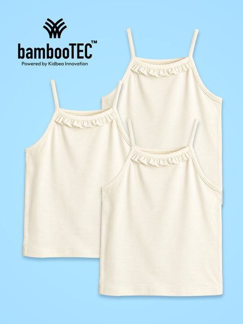BambooTEC™ Girls Camisole Pack of 3 – Cream Ruffle Strap Tops