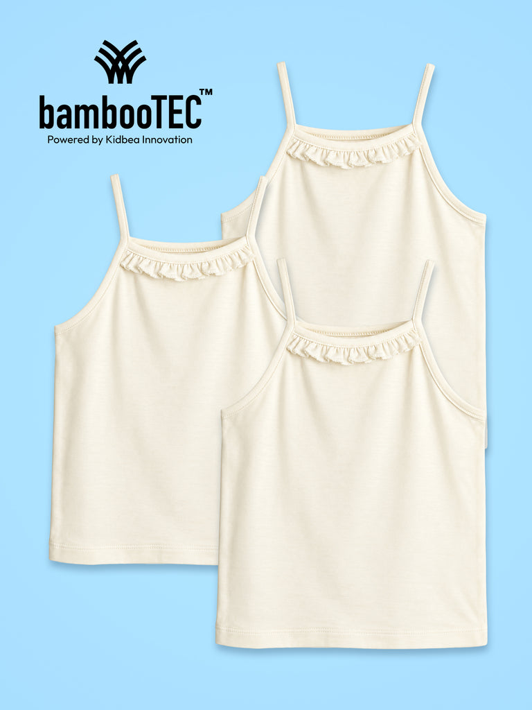 BambooTEC™ Girls Camisole Pack of 3 – Cream Ruffle Strap Tops