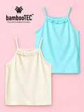 BambooTEC™ Girls Camisole Pack of 2 – Cream & Aqua Blue Ruffle Strap Tops