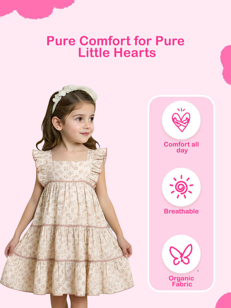 Girls Sleeveless Ruffle Floral Dress | Organic Cotton Summer Frock