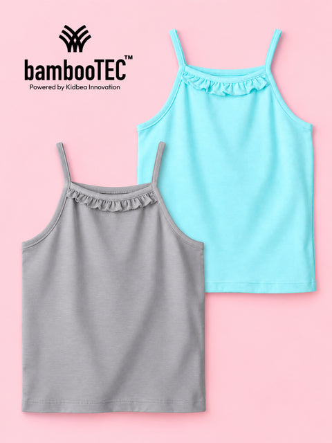 BambooTEC™ Girls Camisole Pack of 2 – Grey & Aqua Blue Ruffle Strap Tops