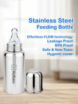 Stainless Steel Feeding Bottle 250ml with 2 Extra Nipples