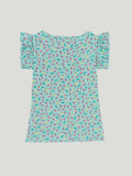 Girl Floral Print Clothing Set | Ruffle Sleeve Top and Matching Shorts | Teal