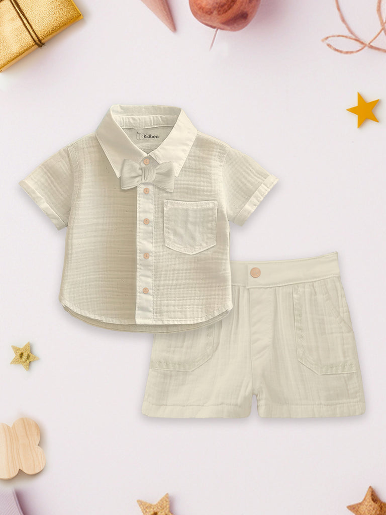 Light Linen Co-Ord Set Combo – Pack of 2 | Stylish & Comfortable Wear for Kids (Off-White & Grey)