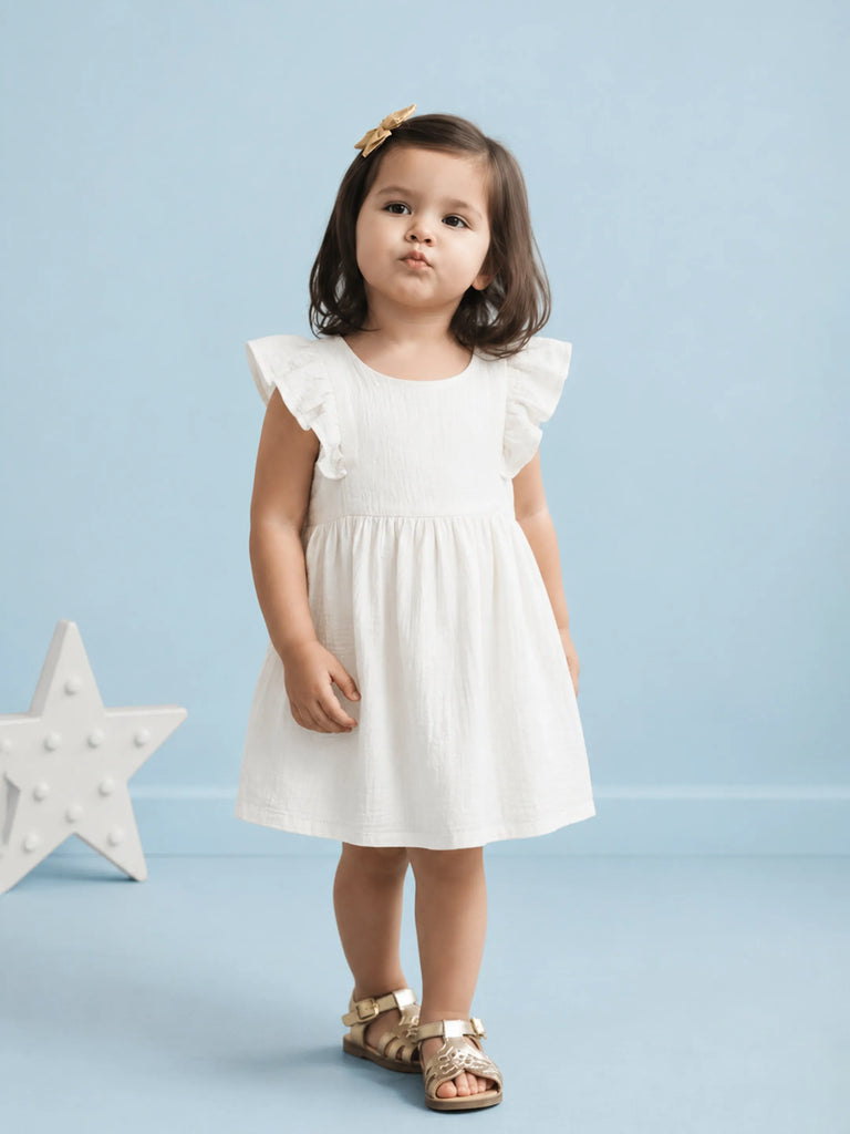 Organic Cotton Girls Frock Pack of 2 – Grey & White Ruffle Frocks