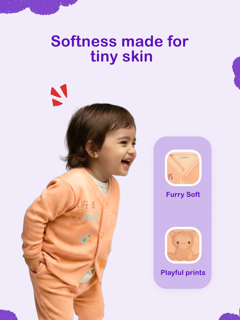 Unisex Baby Winter Wear – 5 Piece Cozy Cotton Set with Cardigan, Pants, Footed Bottom, Cap & Bib