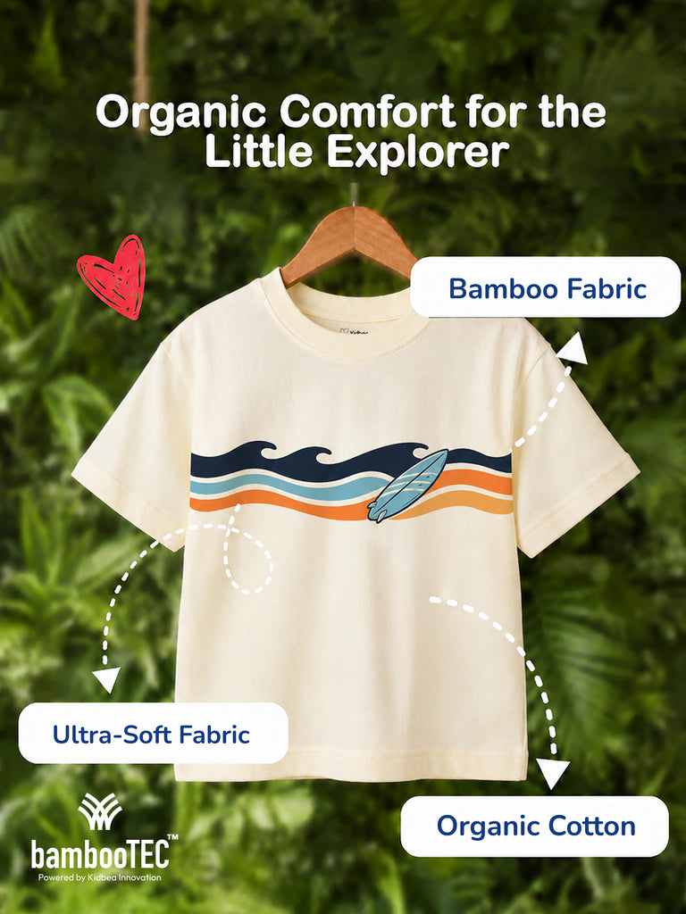 Unisex Bamboo Fabric Cream Surf Print Oversized T-Shirt