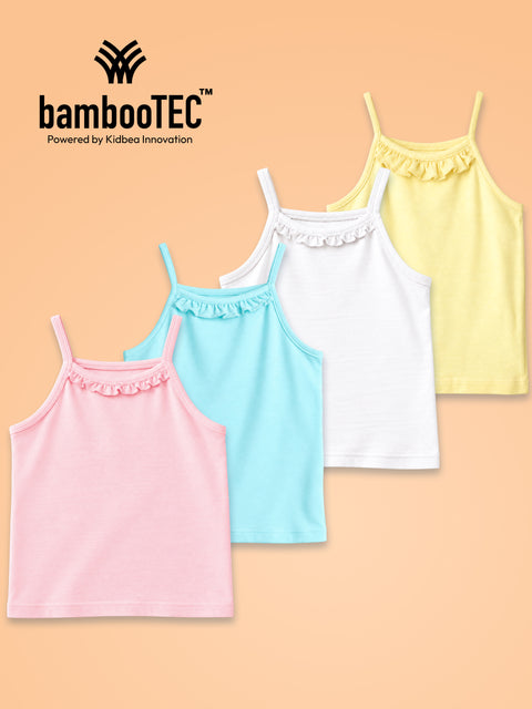 BambooTEC™ Girls Camisole Pack of 4 – Pink, Blue, White & Yellow Ruffle Tops