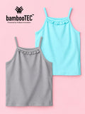 BambooTEC™ Girls Camisole Pack of 2 – Grey & Aqua Blue Ruffle Strap Tops