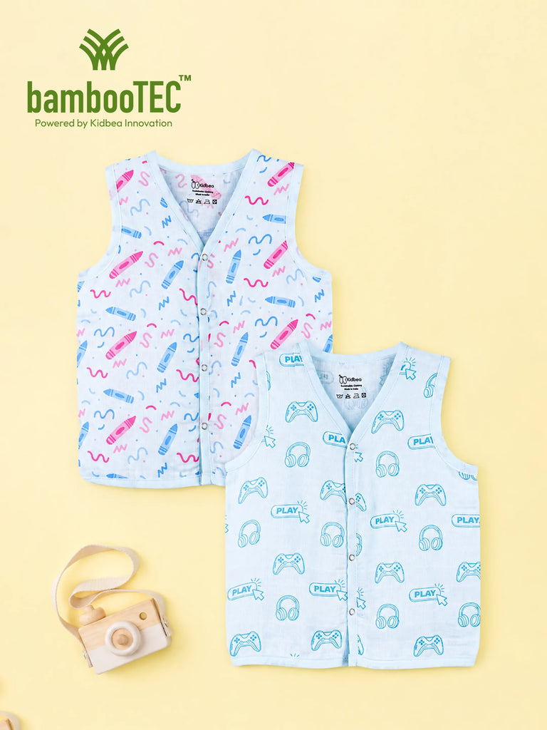 BambooTEC™ Bamboo Muslin Baby Jhabla Pack of 2 – Crayon & Gaming Print