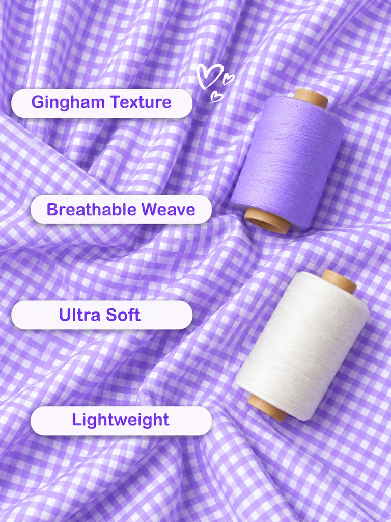 Girls Cotton Gingham Frock – Lavender Check Dress with White Bow Details
