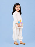 Girls White Embroidered Kurta & Dhoti Set – Colorful Floral Festive Wear