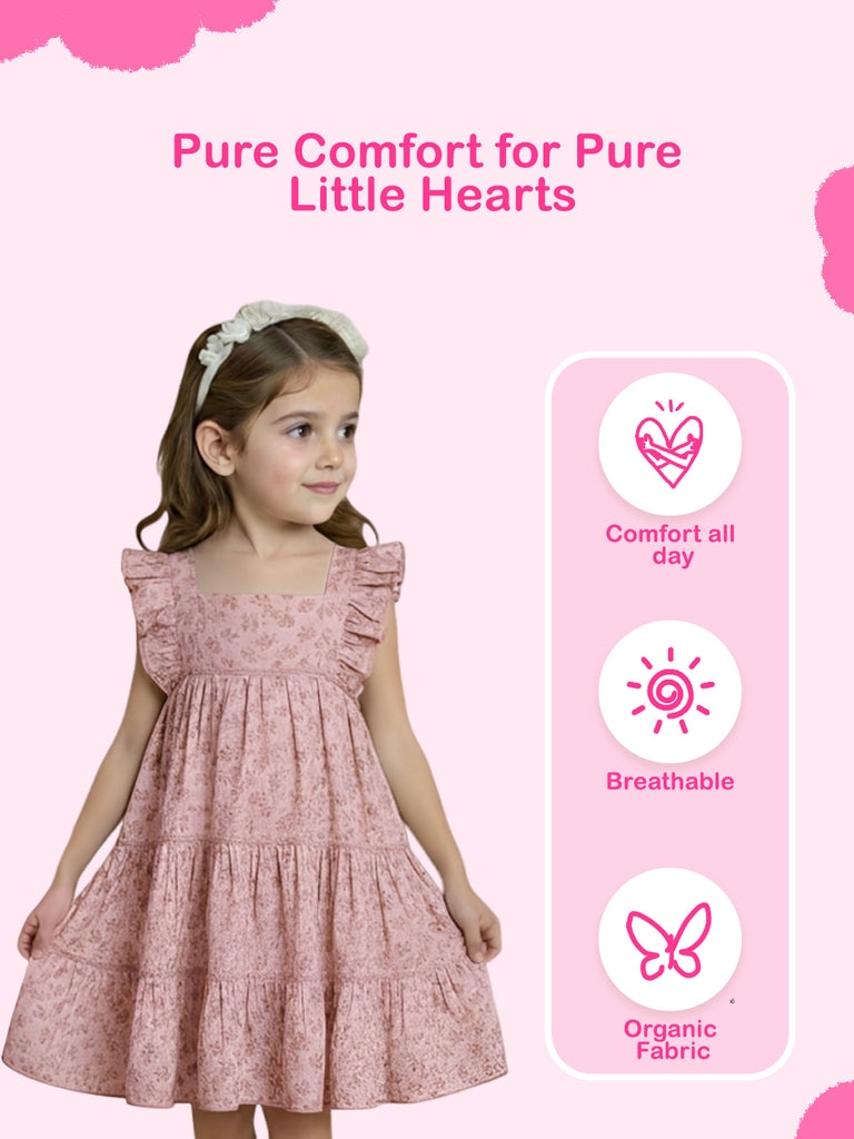 Girls Sleeveless Ruffle Floral Dress | Organic Cotton Summer Frock
