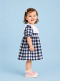 Light Organic Cotton White & Black Checkered Frill Collar Frock Dress