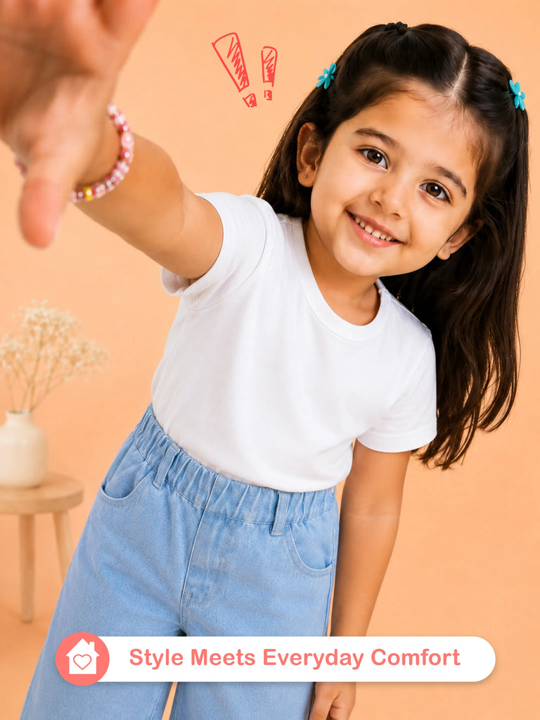 Girls Wide Leg Denim Pants - Light Blue