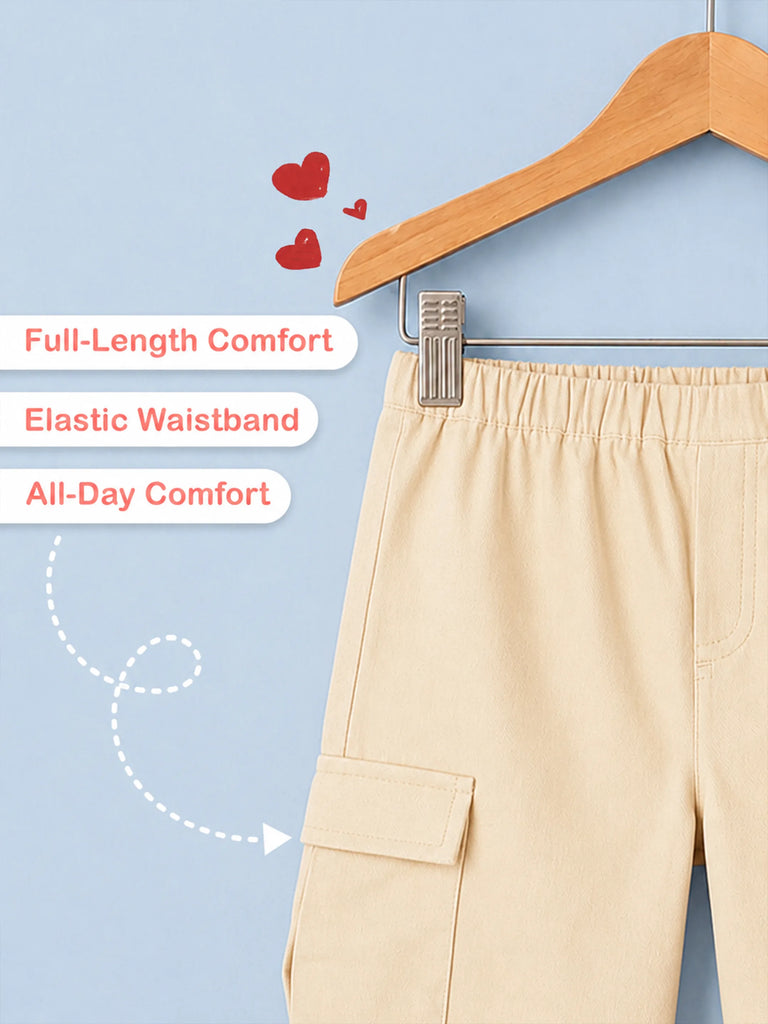 Unisex Light Beige Cotton Kids Cargo Pants – Comfortable Everyday Bottomwear