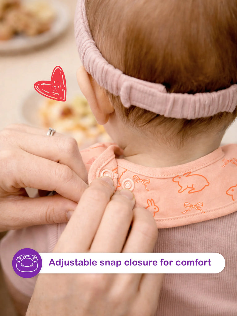 Organic Cotton Baby Bib Pack of 2 – Soft Breathable Turtle & Bunny Print, Feeding & Drool Bibs