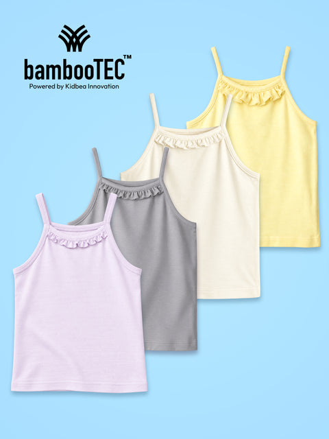 BambooTEC™ Girls Camisole Pack of 4 – Lavender, Grey, Cream & Yellow Ruffle Tops
