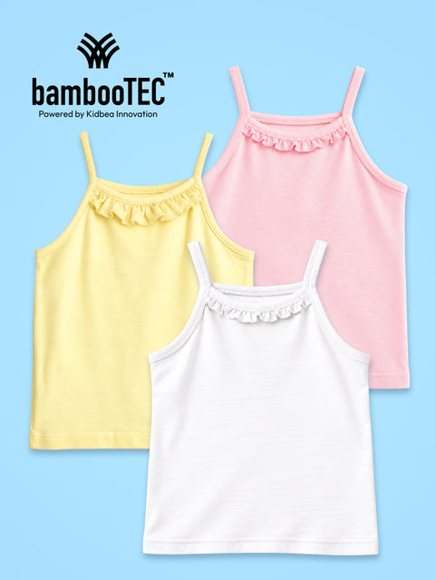 BambooTEC™ Girls Camisole Pack of 3 – Yellow, Pink & White Ruffle Strap Tops