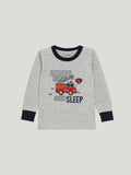 Unisex Kids Cotton Nightsuit Set | Firetruck Print  | Full Sleeves Pajamas | Grey