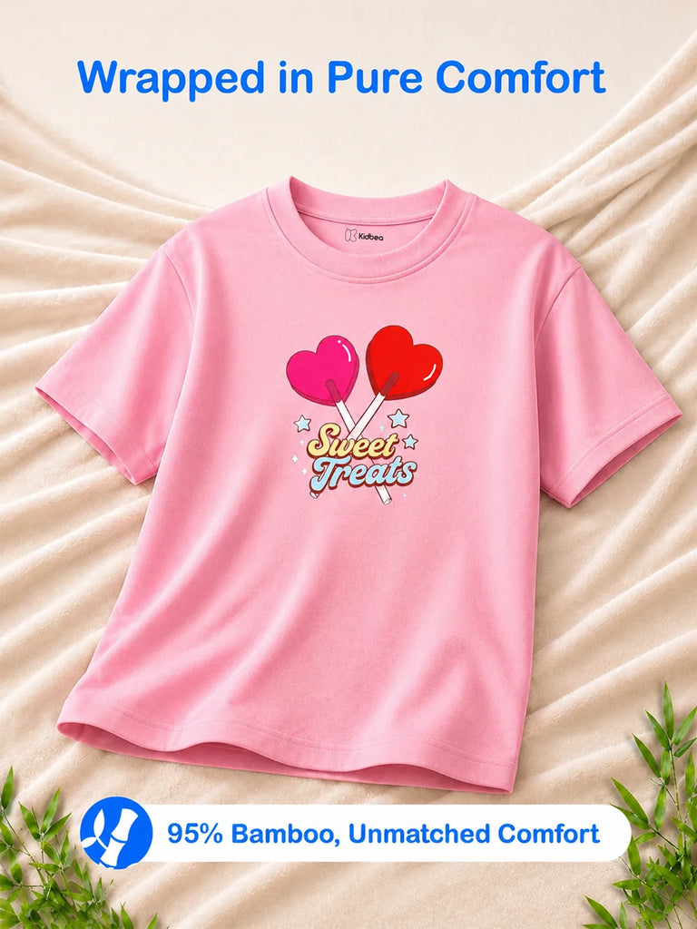 Bamboo Fabric Girls Half Sleeve T-Shirt Pack of 3 – Sweet Treats, Girls Rule & Tiny Tangerine Graphic Print Soft Summer Tee Set