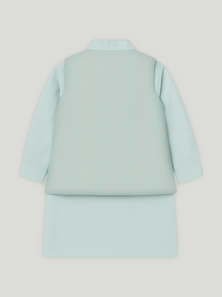 Kidbea Boys Stylish Kurta Pajama Set with Embroidered Nehru Jacket | Traditional Festive Ethnic Wear | Blue