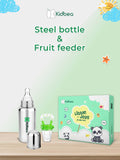 Kidbea® Premium Baby Gift Set – Pack of 5 Must-Haves | Bear Romper, Linen Frock, Cotton Jhabla, Steel Feeding Bottle & Fruit Feeder | Organic Newborn Gift Box
