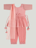 Kidbea Girls Ethnic Wear Set | Embroidered Kurta with Pant & Dupatta | Pink