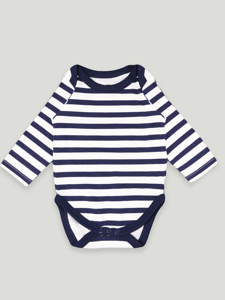 Kidbea 100% Organic cotton baby Pack of 3 onesies Unisex | Strips - Blue, Grey and Cup