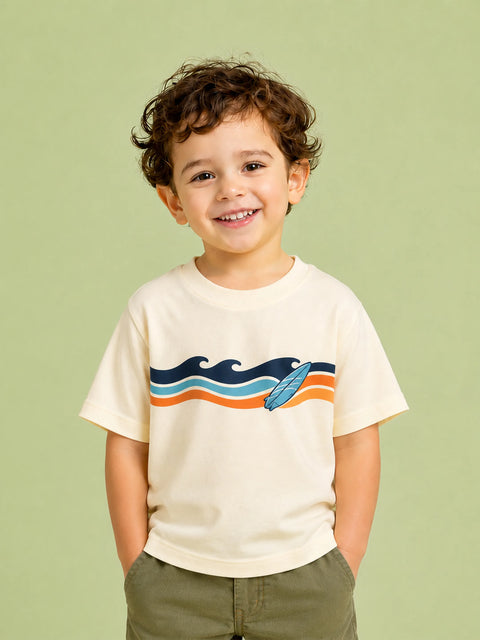 Unisex Bamboo Fabric Cream Surf Print Oversized T-Shirt