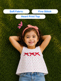 Girls Cotton White Heart Print Top