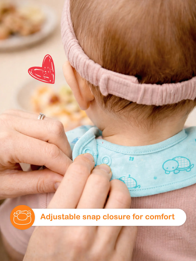 Organic Cotton Baby Bib – Soft Breathable Turtle Print, Feeding & Drool Bib