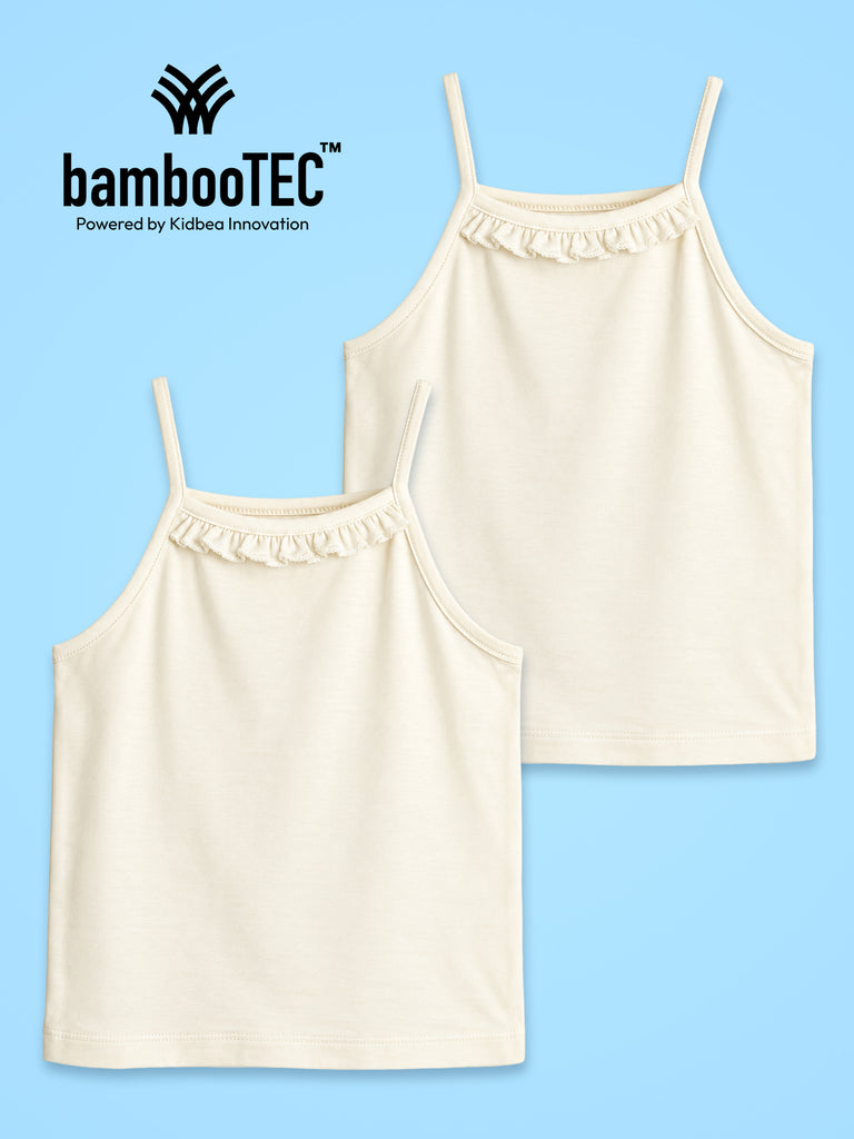 BambooTEC™ Girls Camisole Pack of 2 – Cream Ruffle Strap Tops