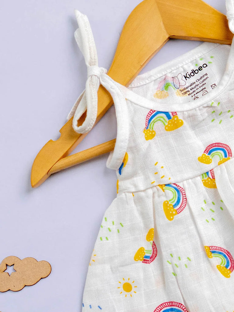 Premium Extra Soft Muslin Baby Girls Frock | Cute Rainbow Print