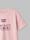 Girls Light Organic Cotton Pink Gummy Bears Round Neck T-Shirt