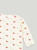 Organic Cotton Unisex Baby Co-ord Set – Soft Breathable Cream Cherry Print Full Sleeve T-shirt & Pyjama for Infants
