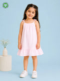 Organic Cotton Girls Sleeveless Summer Dress with Ruffle Hem - Pink