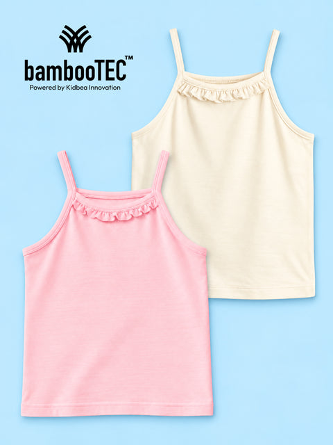 BambooTEC™ Girls Camisole Pack of 2 – Pink & Cream Ruffle Strap Tops