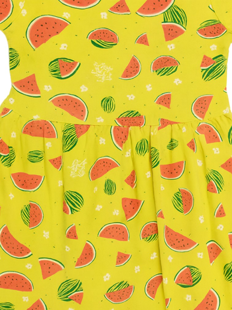 Kidbea Girls Cotton Summer Dress | Half Sleeves | Kids Printed Casual Wear Frock | Yellow