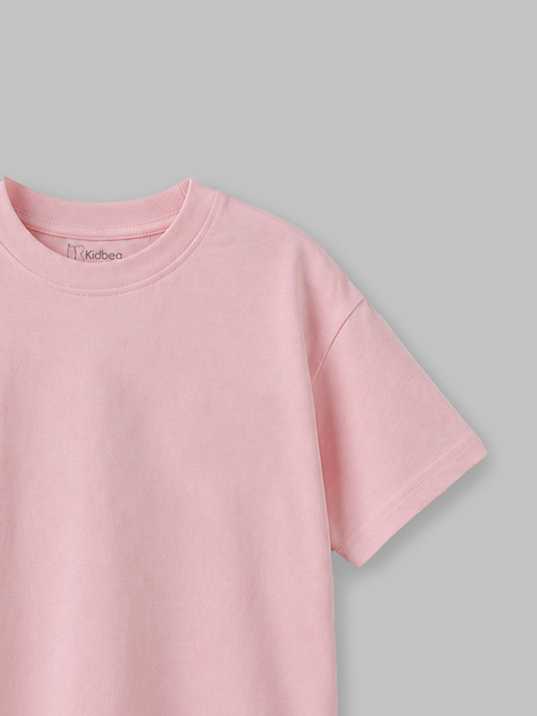 Organic Cotton Pink Round Neck Solid Oversized Half Sleeve T-Shirt | Unisex