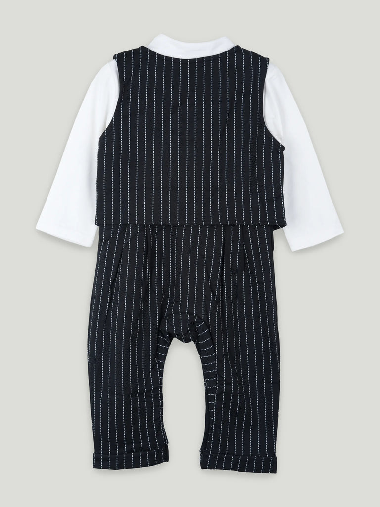 Boys Formal 3-Piece Suit Set – Black Pinstripe Waistcoat, Shirt & Pants with Bow Tie for Kids